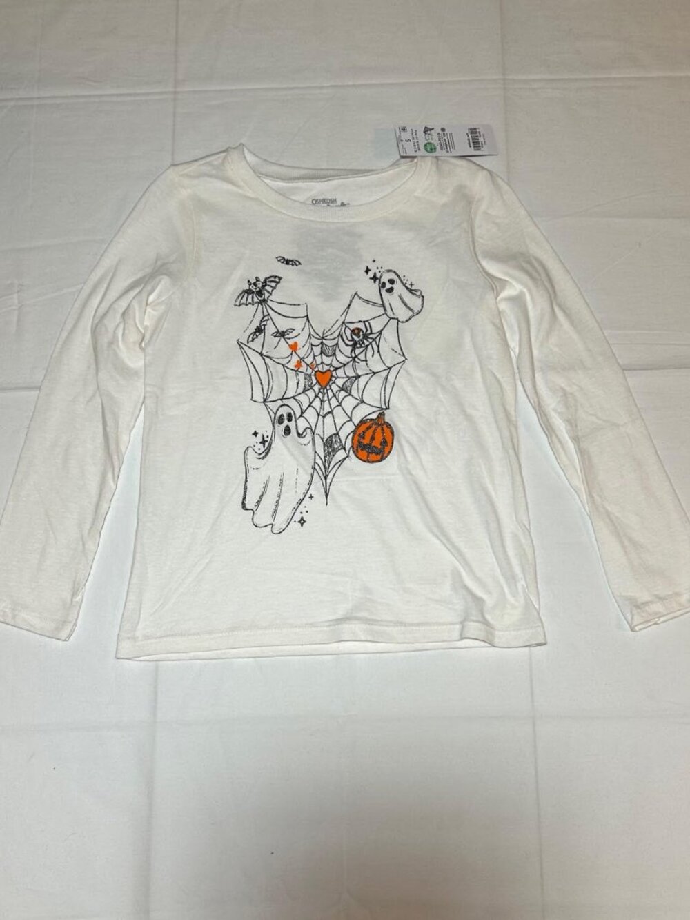 OshKosh B'gosh Girls Off White Halloween Long Sleeve Ghost, Spider, Pumpkin NWT